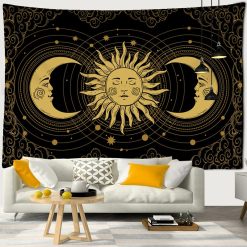 Tenture Murale Hippie - Équilibre Astral Soleil & Lune Dorés en Harmonie