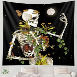Tenture Murale Hippie Squelette Fleuri & Renaissance Lunaire