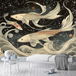 Tenture Murale Japonaise Carpes Koï et Constellations Éternelles