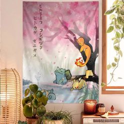 Tenture Murale Japonaise Cerisiers en Fleurs et Esprits Compagnons