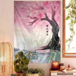 Tenture Murale Japonaise Cerisiers en Fleurs et Tortue d’Eau