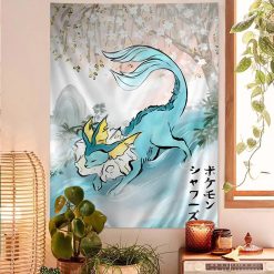 Tenture Murale Japonaise Dragon des Eaux sous les Fleurs de Cerisier