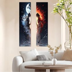 Tenture Murale Japonaise Duel du Feu et de la Lune