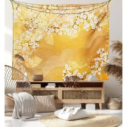 Tenture Murale Japonaise Fleurs de Cerisier Dorées