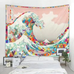 Tenture Murale Japonaise Grande Vague en Kaléidoscope Coloré