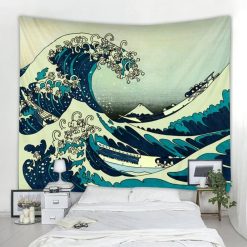 Tenture Murale Japonaise La Grande Vague Colorée et le Mont Fuji