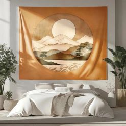 Tenture Murale Japonaise Montagnes Éternelles au Soleil Doré