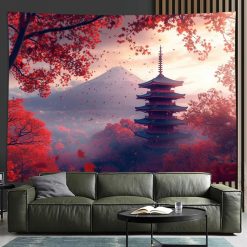 Tenture Murale Japonaise Pagode d’Automne et Mont Fuji