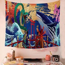 Tenture Murale Japonaise Ukiyo-e Duel du Serpent et de la Baleine Sacrée