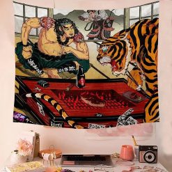 Tenture Murale Japonaise Ukiyo-e Festin du Tigre et du Guerrier