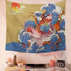 Tenture Murale Japonaise Ukiyo-e Kitsune Cavalier de la Carpe Sacrée