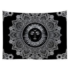 Tenture Murale Mandala Soleil Blanc sur Nuit Étoilée