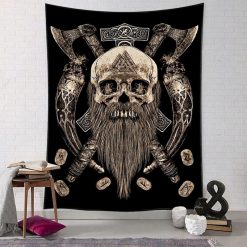 Tenture Murale Viking Crâne Runique du Valhalla