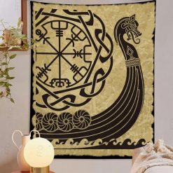 Tenture Murale Viking Drakkar & Vegvisir Nordique