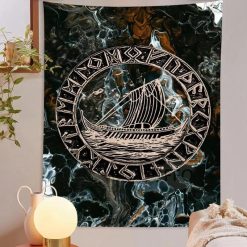 Tenture Murale Viking Drakkar des Runes Nordiques