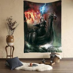 Tenture Murale Viking - Thor, Maître de la Foudre sur le Drakkar