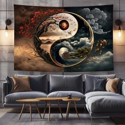 Tenture Murale Yin-Yang Naturel Arbre, Mer et Orage