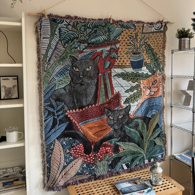 Détails de la Tenture Murale Bohème - Chats du Jardin Secret (Esprit Matisse)