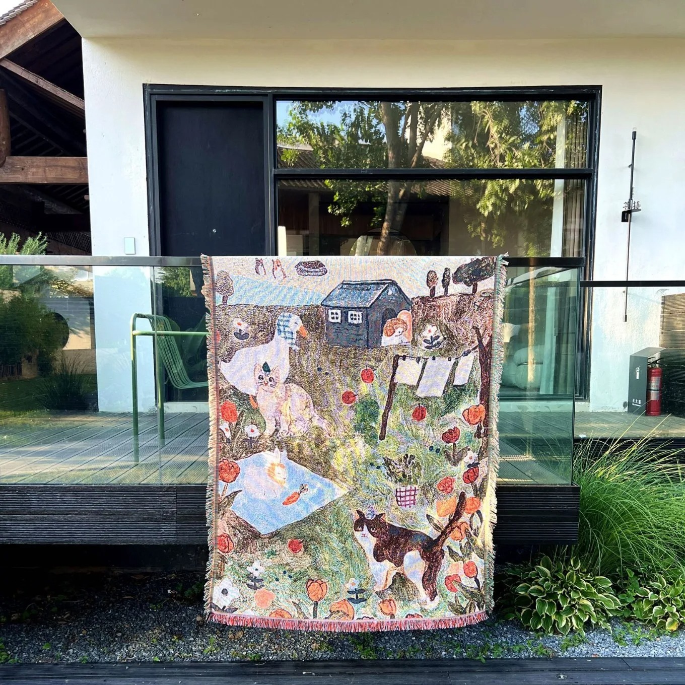 Magnifique Tenture Murale Bohème “Chats à la Campagne - Scène Bucolique”