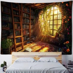 Tenture Murale Bibliothèque Trompe-l’Œil Lecture au Jardin Secret