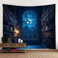 Tenture Murale Bibliothèque Veillée Lunaire en Bibliothèque