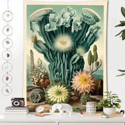 Tenture Murale Bohème Botanique Succulentes et Cactus en Fleurs Vintage