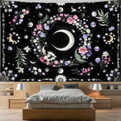 Tenture Murale Bohème Cercle Lunaire Fleuri