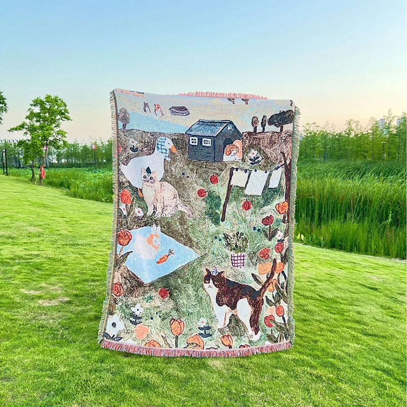 Tenture Murale Bohème “Chats à la Campagne - Scène Bucolique”
