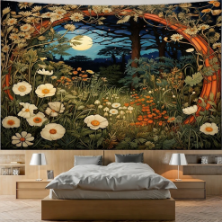 Tenture Murale Bohème Clair de Lune sur Fleurs d’Été