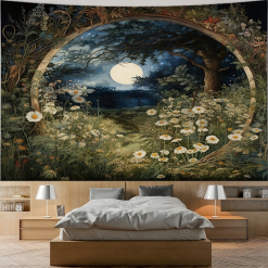 Tenture Murale Bohème Clair de Lune sur Prairie Enchantée