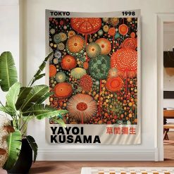 Tenture Murale Bohème Contemporaine Artistique “Univers Floraux Infinis - Hommage à Yayoi Kusama - Tokyo 1998”