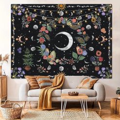 Tenture Murale Bohème “Couronne Lunaire et Jardin des Étoiles”