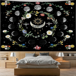 Tenture Murale Bohème Cycle Floral de la Lune