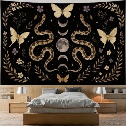 Tenture Murale Bohème 'Danse des Serpents et Papillons de Lune'