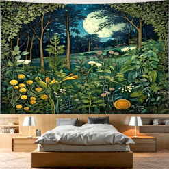 Tenture Murale Bohème Forêt Enchantée au Clair de Lune