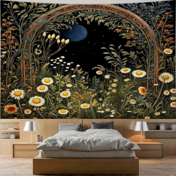 Tenture Murale Bohème Jardin Nocturne et Croissant de Lune