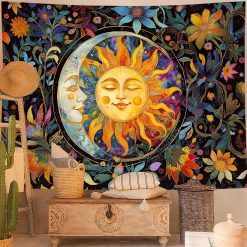 Tenture Murale Bohème Mystique “Étreinte du Soleil et de la Lune”