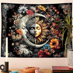 Tenture Murale Bohème Mystique “Fusion du Soleil et de la Lune”