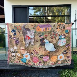 Tenture Murale Bohème “Promenade du Chat Gris au Jardin Enchanté”