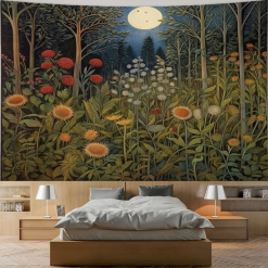 Tenture Murale Bohème Sentier Fleuri sous la Pleine Lune