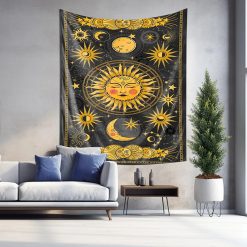 Tenture Murale Bohème Soleil Doré et Lune Mystique