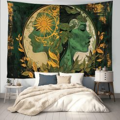 Tenture Murale Bohème 'Visages du Soleil et de la Lune'