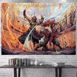 Tenture Murale Japonaise Manga Duel de Guerriers en Flammes