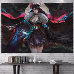 Tenture Murale Japonaise Manga Guerrière Mystique au Sabre Écarlate
