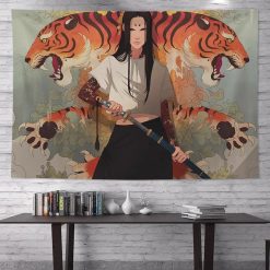 Tenture Murale Japonaise Manga Guerrière aux Tigres Jumeaux
