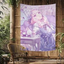 Tenture Murale Japonaise Manga Rêverie de la Demoiselle Pastel