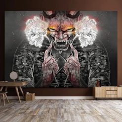 Tenture Murale Japonaise Ukiyo-e Dragon des Vagues et Soleil Rouge