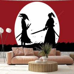 Tenture Murale Japonaise Ukiyo-e Duel de Samouraïs sous la Lune Rouge