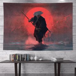 Tenture Murale Japonaise Ukiyo-e Guerrier Errant sous la Lune Rouge