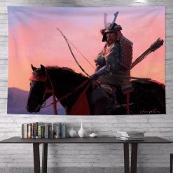 Tenture Murale Japonaise Ukiyo-e Samouraï Archer au Crépuscule